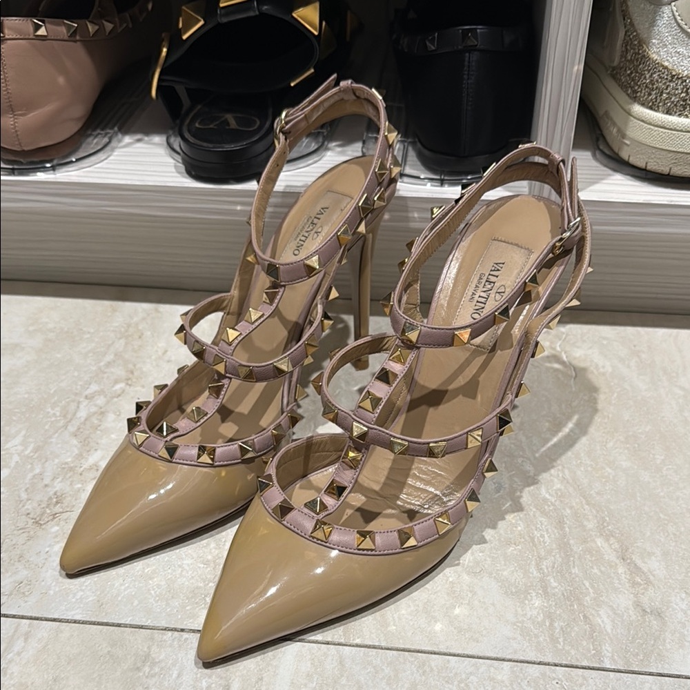 Valentino Tan Studded Heels with Stiletto